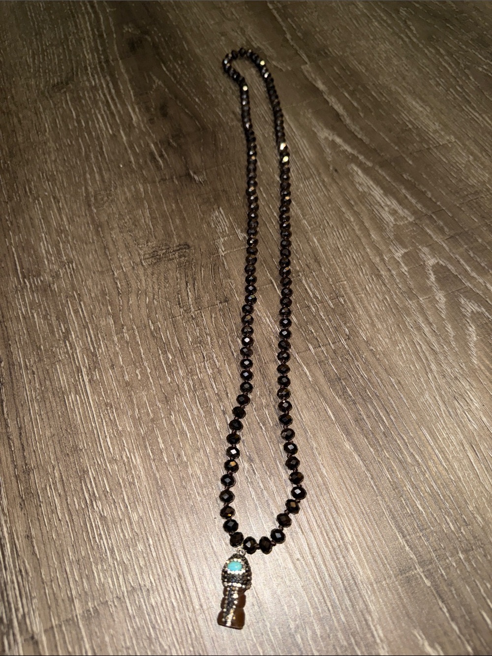Black Beaded Pendant Necklace with Turquoise Accent